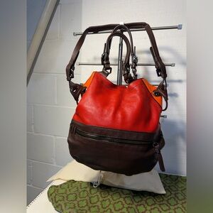 Stylish Oryany Red and Brown Leather Handbag